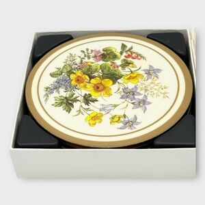 Pimpernel Round Meadow Flowers Coasters in Box Vintage
